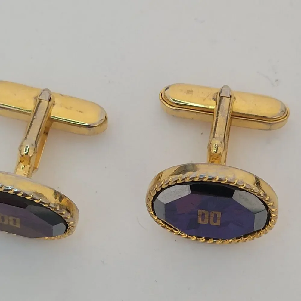 Unbranded Cufflinks Gold Blue Iridescent Stone Tone Rope Edges Vintage‎ Oval